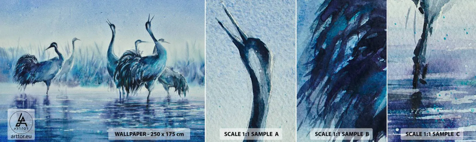 Fotobehang Staaltje Standard Eco - Ochtendvergadering - Vogels, Landschap, Water - 100x30 cm