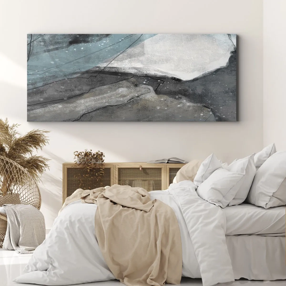 Schilderen op canvas - Abstractie: rotsen en ijs - 100x40 cm