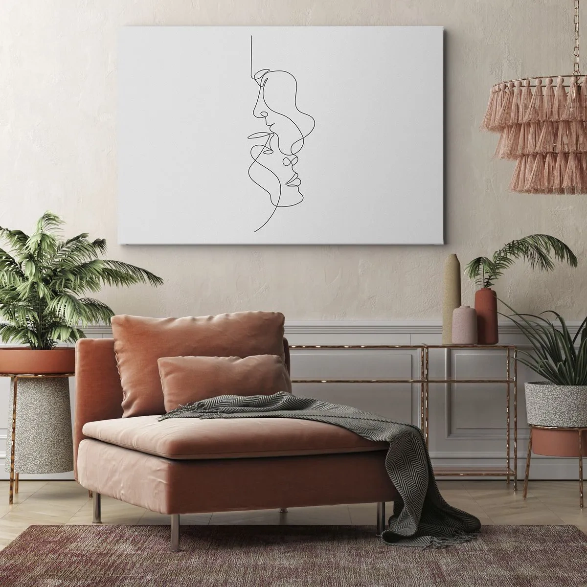 Schilderen op canvas - Een minimalistische tekening van twee gezichten op één lijn. - 70x50cm - De hitte van bittere verlangens - Moderne wanddecoratie voor woonkamer en slaapkamer ARTTOR