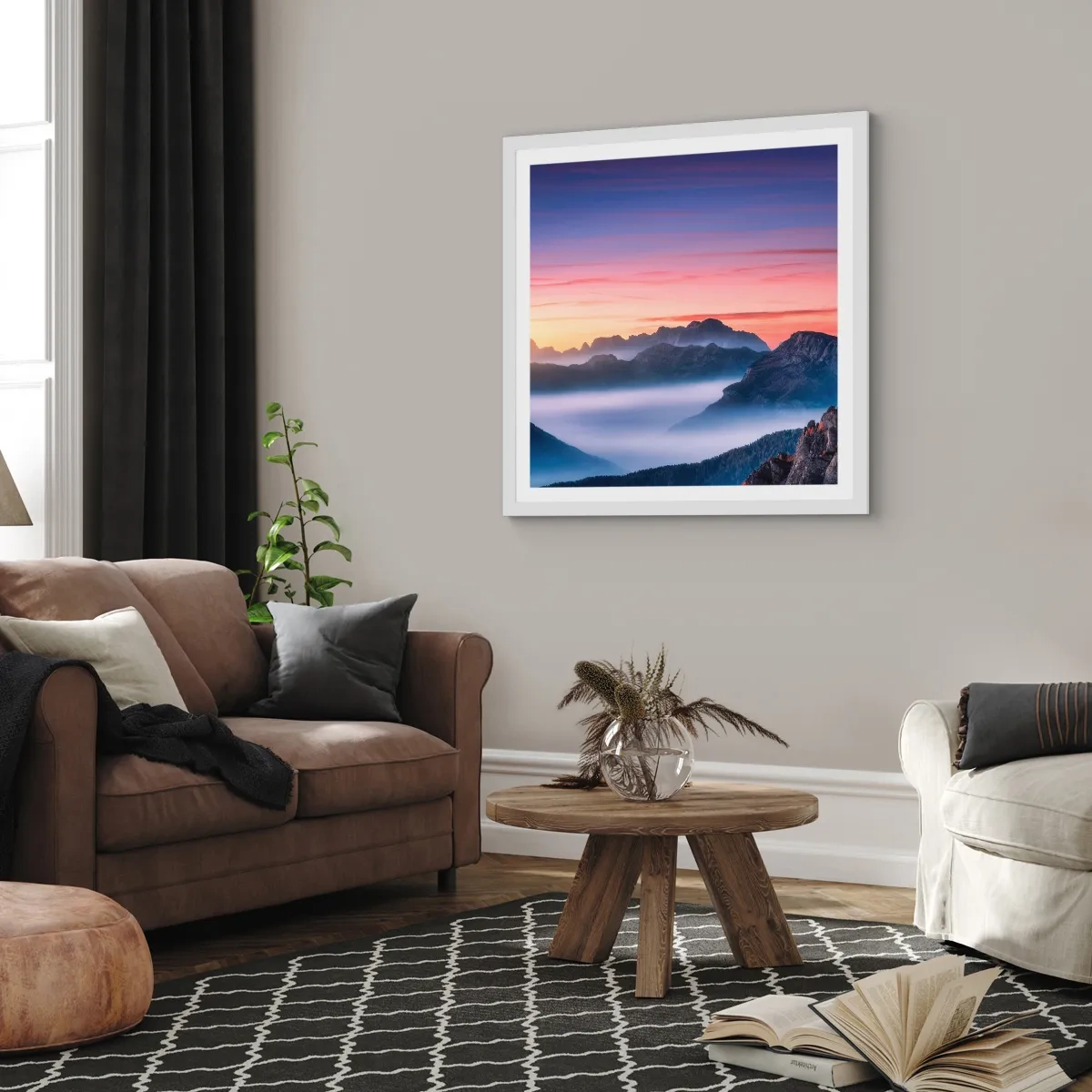 Poster in een witte lijst - Over de valleien - 50x50 cm