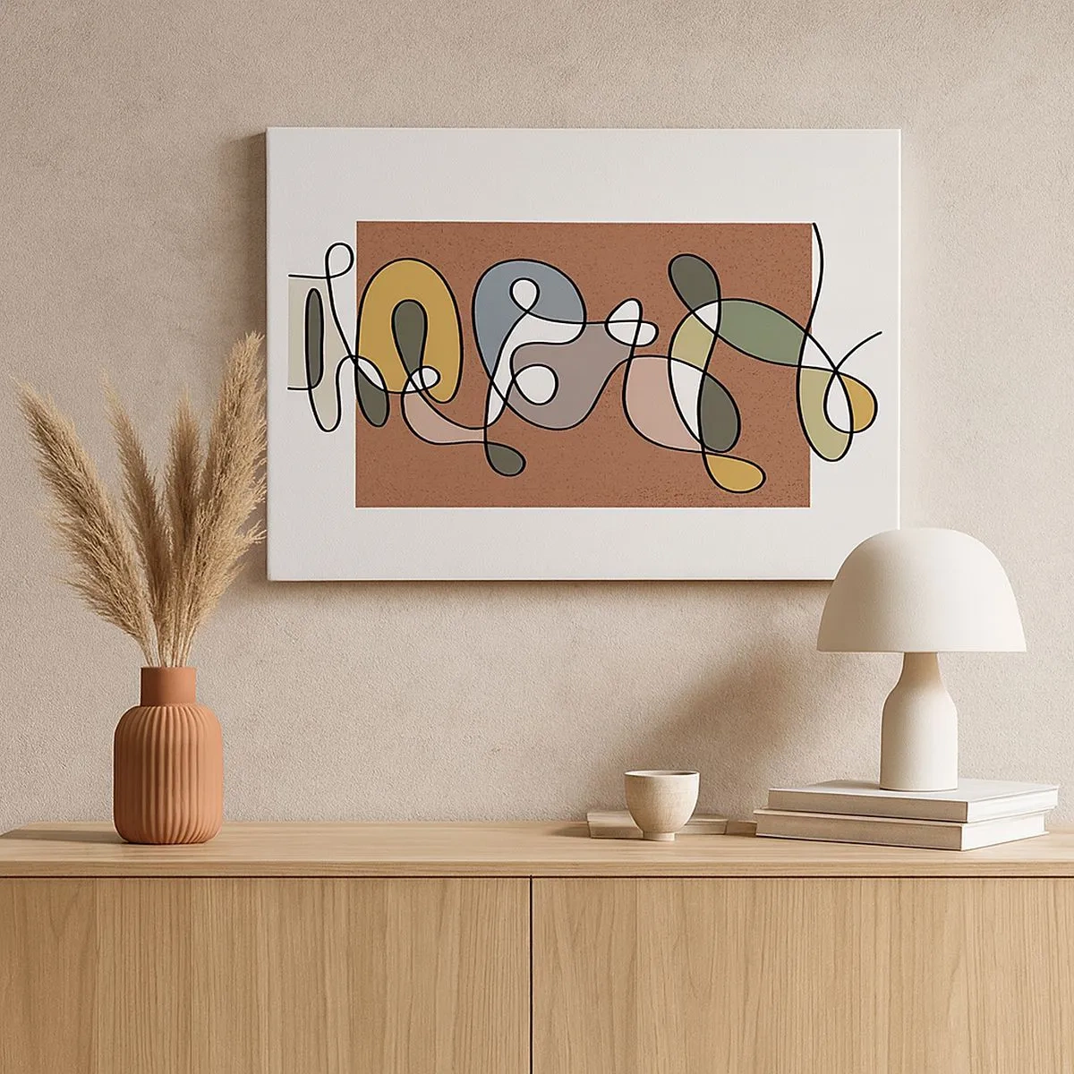 Schilderen op canvas - Kleurrijke abstractie met vlekken en lijnen - 70x50cm - Abstractie die het glimlachen waard is - Moderne wanddecoratie voor woonkamer en slaapkamer ARTTOR