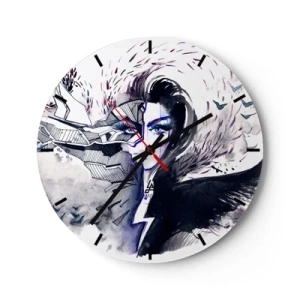 Wandklok - Klok - Abstract portret van een vrouw met een demon en bliksemmotief - 30x30cm - Demonisch en mooi - Moderne wanddecoratie voor woonkamer, keuken en slaapkamer ARTTOR