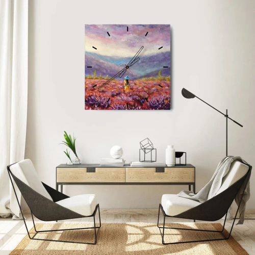Wandklok - Klok - In een lavendelwereld - 30x30 cm