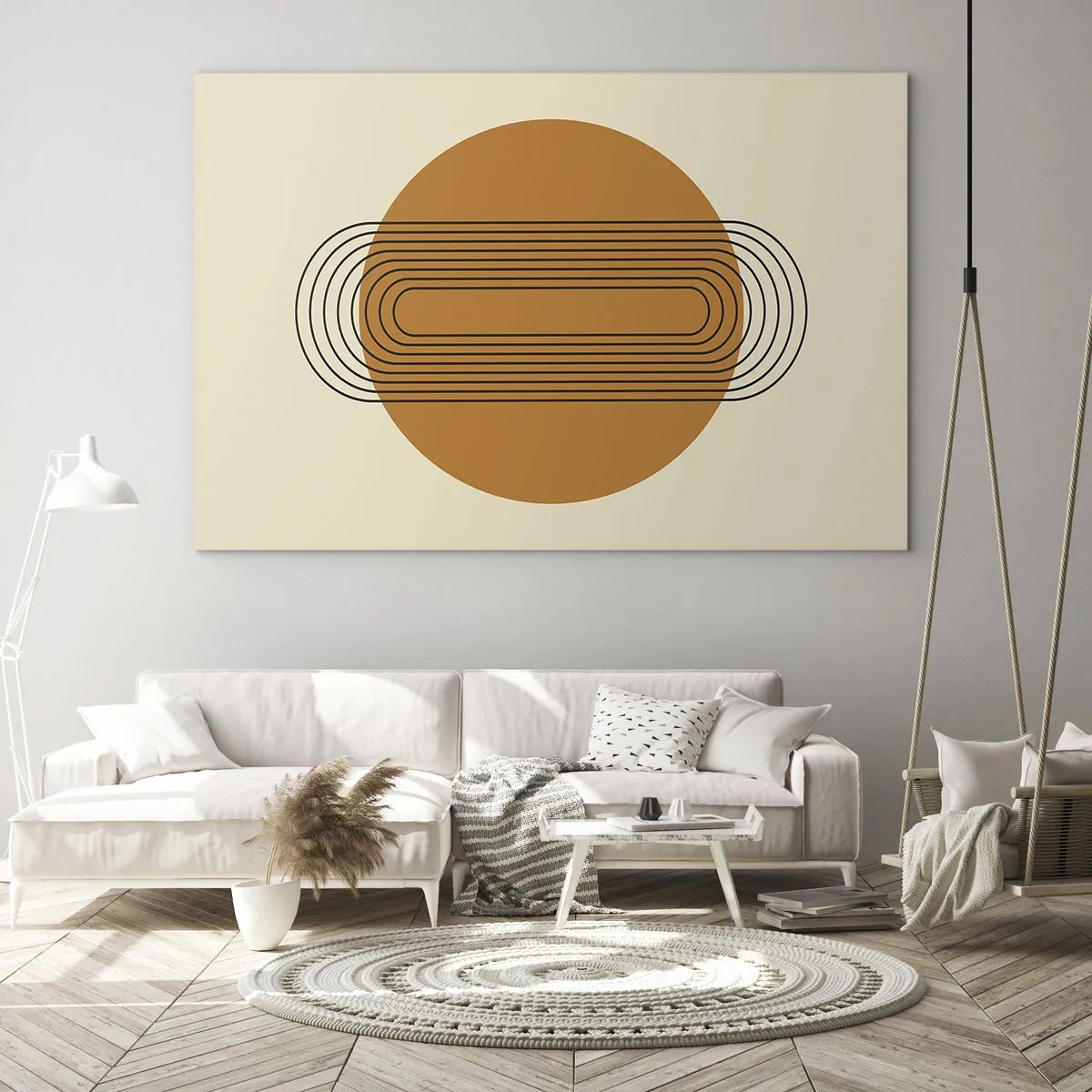 Schilderen op glas - Geometrische abstractie met cirkels en lijnen - 70x50cm - Perfect plan - Moderne wanddecoratie voor woonkamer en slaapkamer ARTTOR