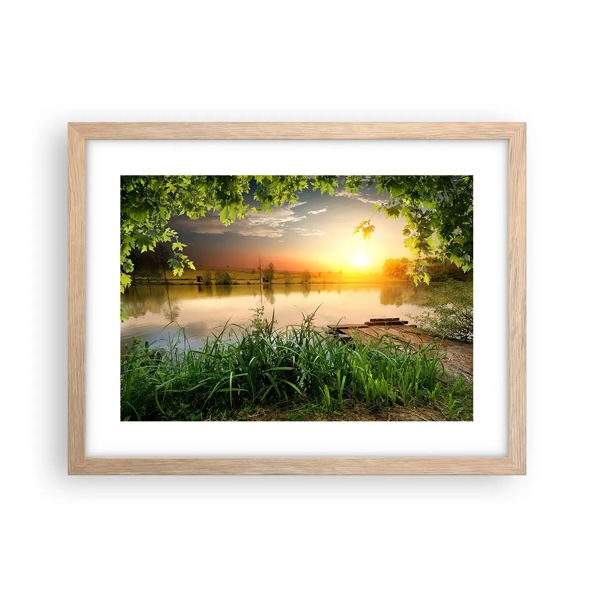 Een poster in een licht eiken lijst - Landschap in een groen kader - 40x30 cm