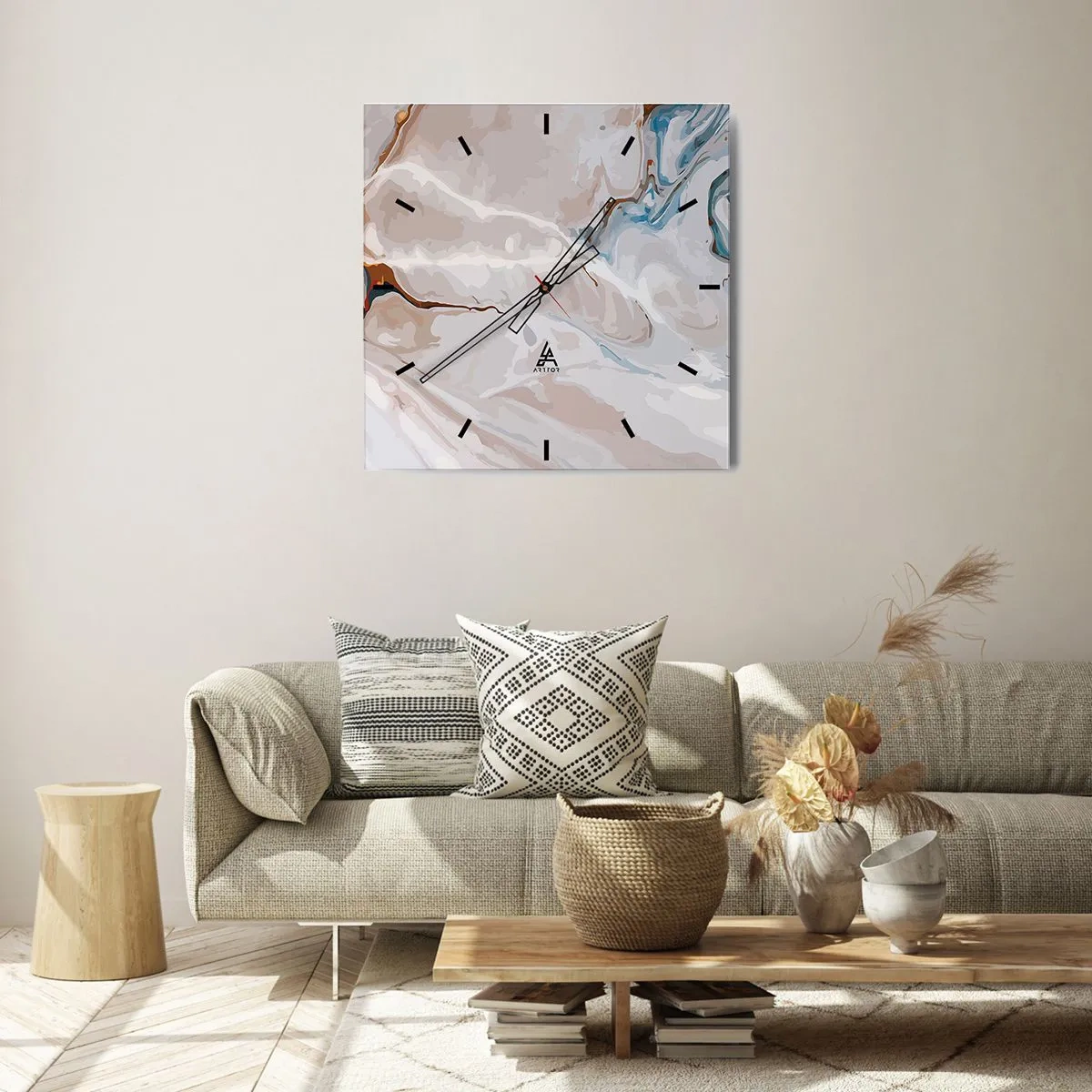 Wandklok - Klok - Blauw kronkelt onder het wit - 30x30 cm