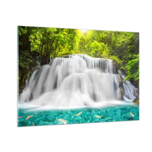 Schilderen op glas - Een schuimige waterval van groen naar azuurblauw - 100x70 cm