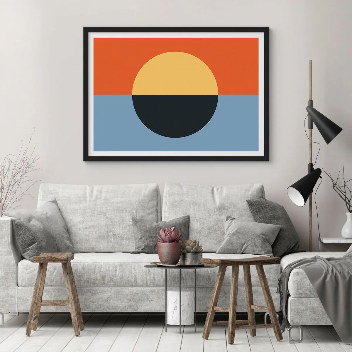 Poster in een zwarte lijst - Een compositie van warmte en koelte - 50x40 cm