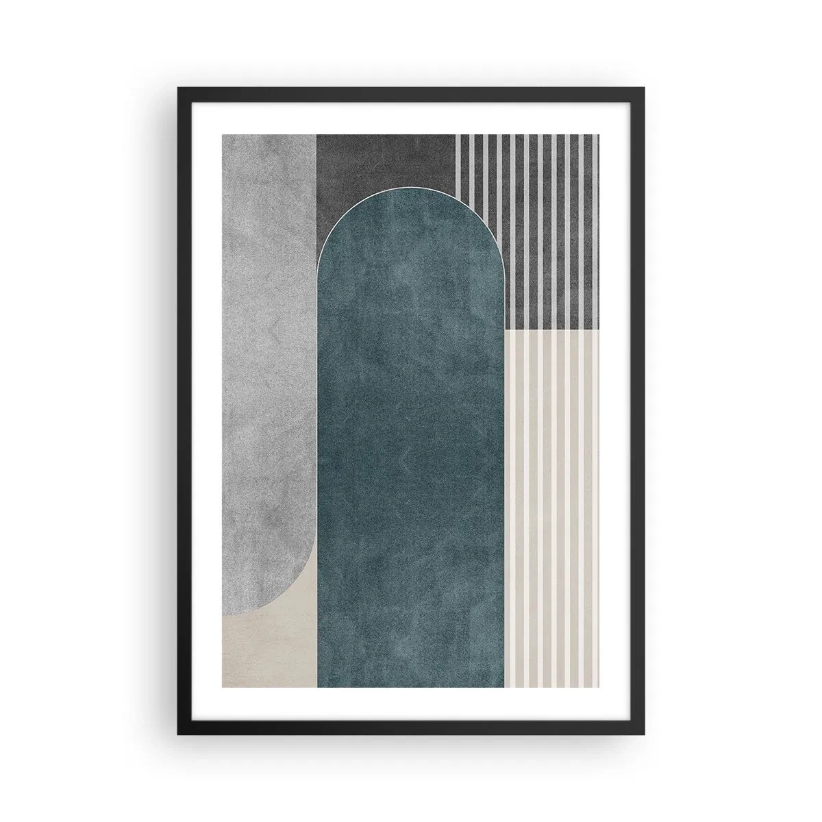 Poster in een zwarte lijst - Geometrische compositie in tinten groen en grijs - 50x70cm - Compositie op niveau - Moderne wanddecoratie voor woonkamer en slaapkamer ARTTOR