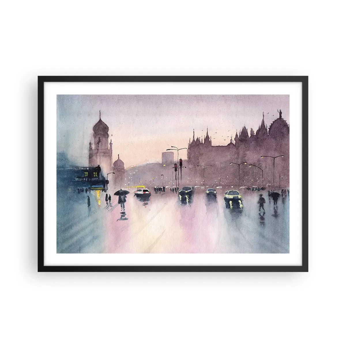 Poster in een zwarte lijst - In de regenachtige nevel - 70x50 cm