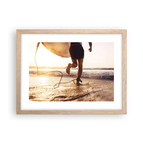 Een poster in een licht eiken lijst - Om de golf te ontmoeten - 40x30 cm