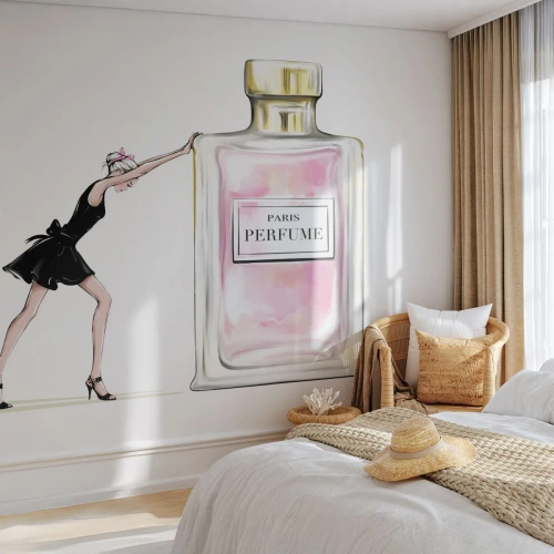 Zelfklevend Fotobehang Deluxe Sticker - De essentie van vrouwelijkheid - Vrouw, Parfum, Mode - 100x70 cm