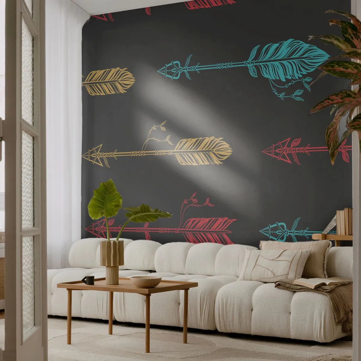 Fotobehang Premium Sand - In de verordening - Abstractie, Boho, Pijl - 300x210 cm