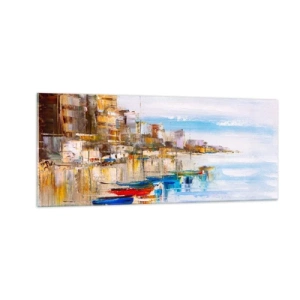 Schilderen op glas - Een veelkleurig stedelijk toevluchtsoord - 100x40 cm