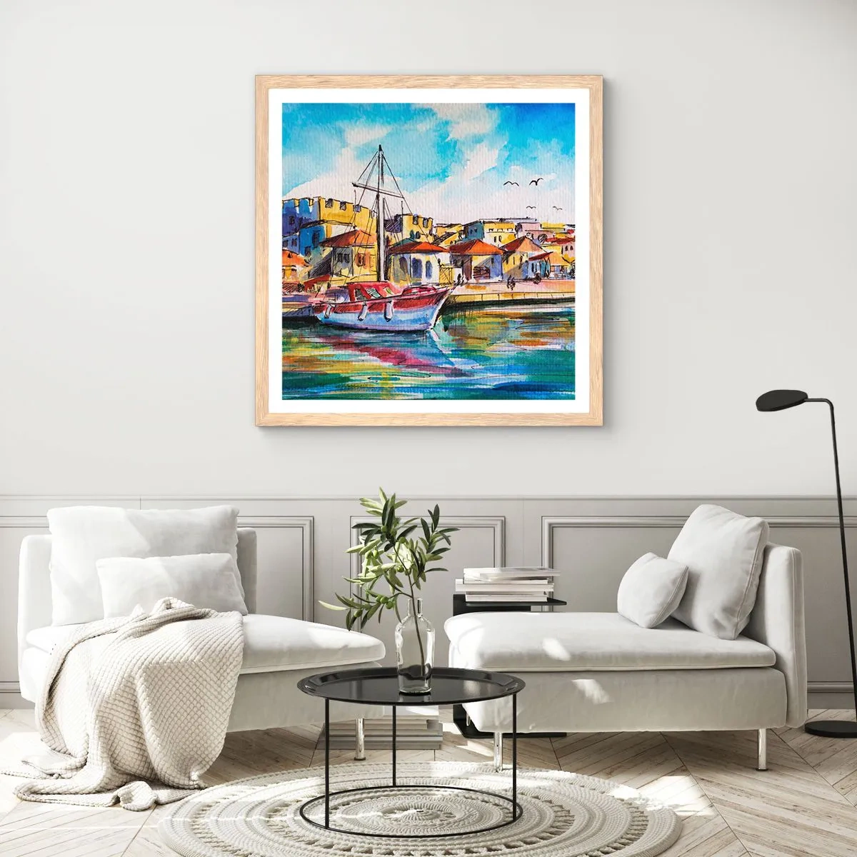 Een poster in een licht eiken lijst - Regenboogmiddag - 30x30 cm