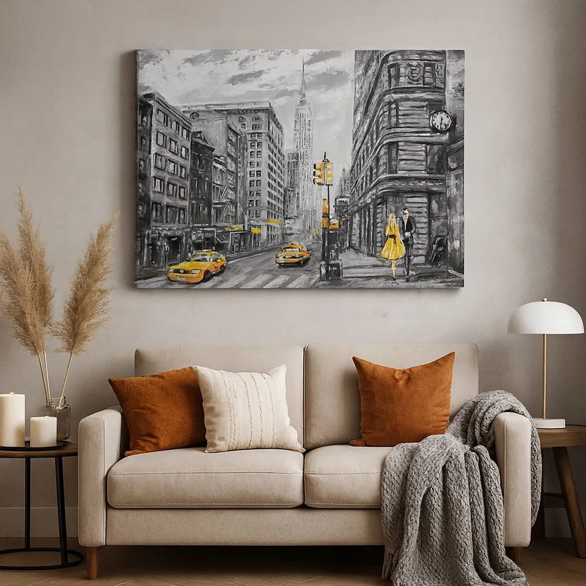 Schilderen op canvas - New Yorkse straat met gele accenten - 70x50cm - Een verhaal uit New York - Moderne wanddecoratie voor woonkamer en slaapkamer ARTTOR