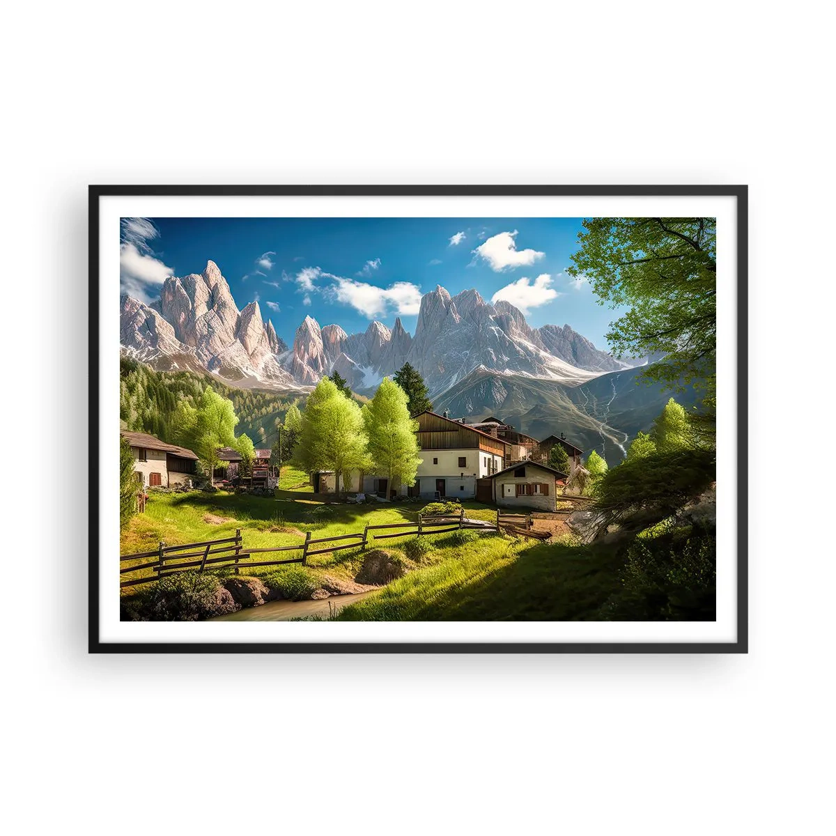 Poster in een zwarte lijst - Alpine idylle - 100x70 cm