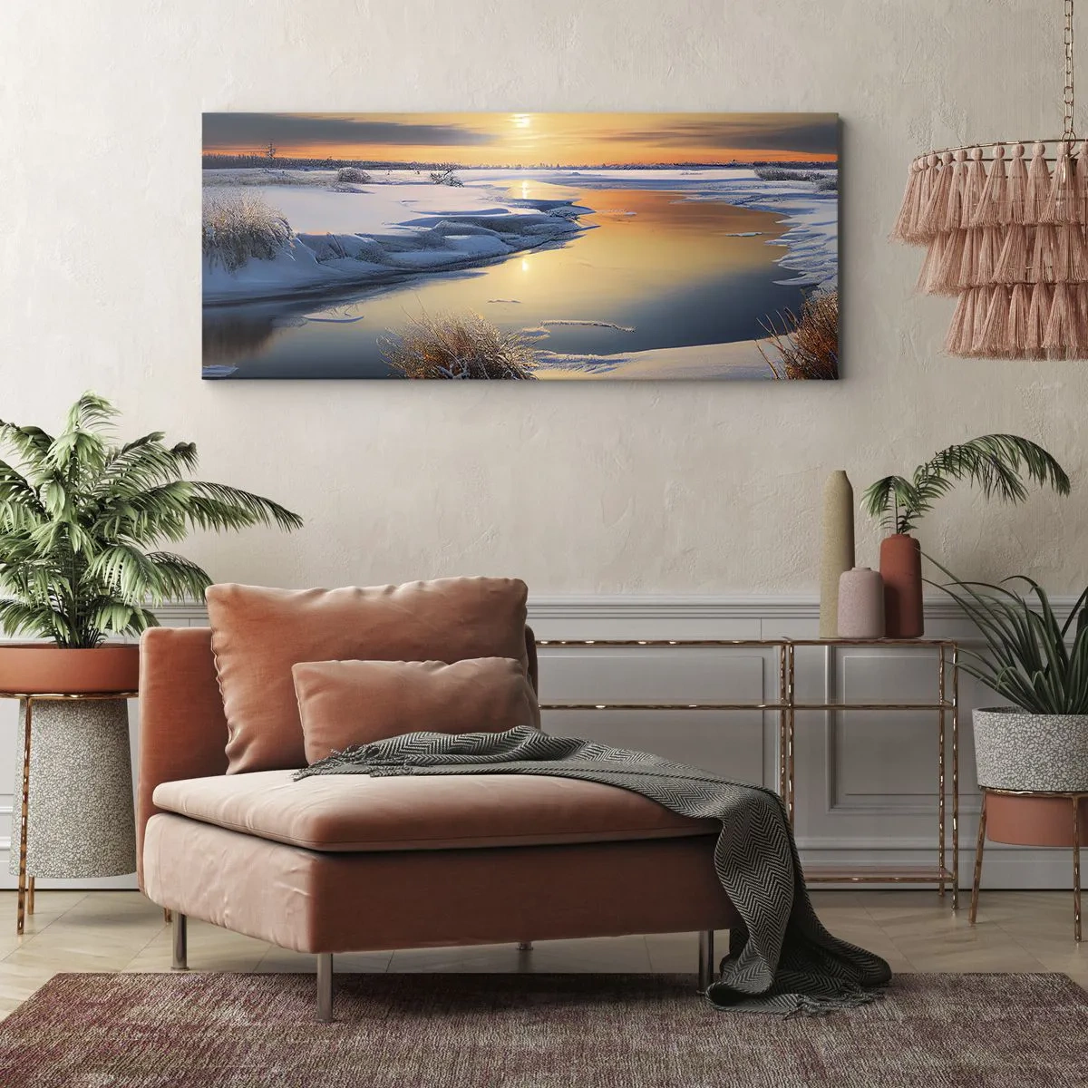 Schilderen op canvas - Winterse zonsondergang - 140x50 cm
