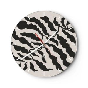 Wandklok - Klok - Zwarte organische bladachtige vormen op een lichte achtergrond - 30x30cm - Natuur van een vierkant - Moderne wanddecoratie voor woonkamer, keuken en slaapkamer ARTTOR