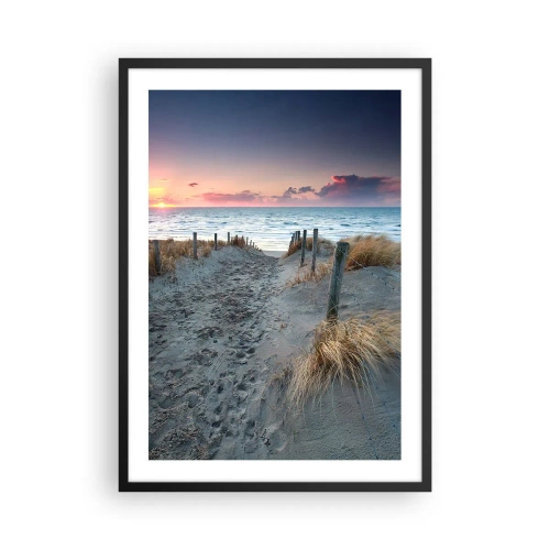 Poster in een zwarte lijst - Strandpad bij zonsondergang met uitzicht op zee - 50x70cm - Je liet een regenboog van licht stralend... - Moderne wanddecoratie voor woonkamer en slaapkamer ARTTOR