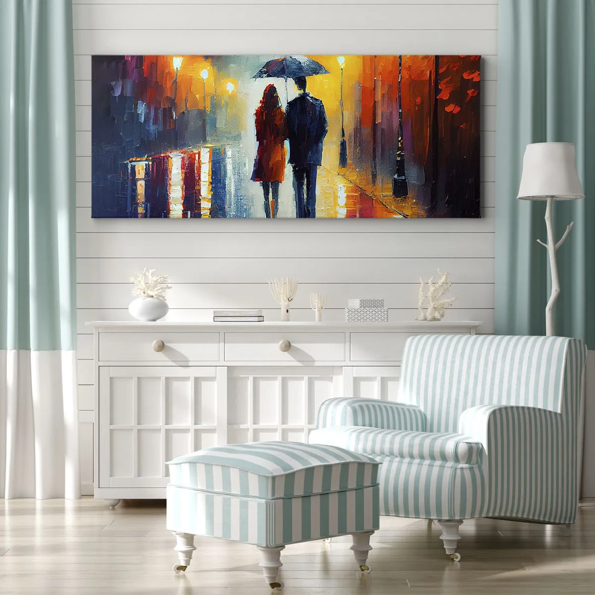 Schilderen op canvas - Samen – een kleurrijke nacht - 160x50 cm