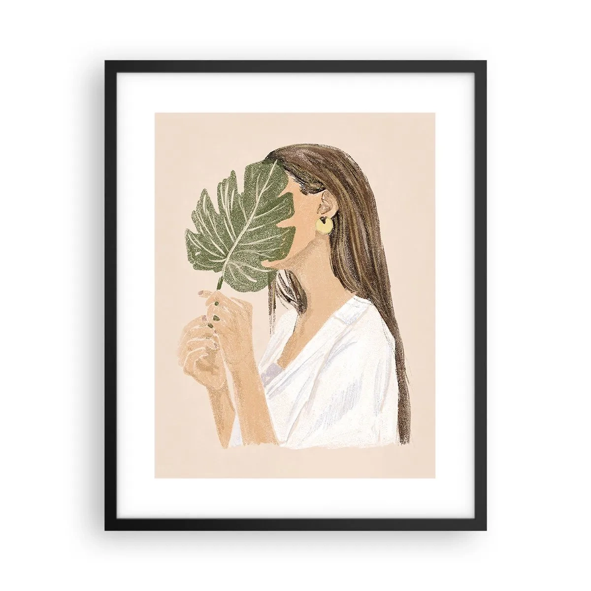 Poster in een zwarte lijst - Mysterieus portret met een waaier - 40x50 cm