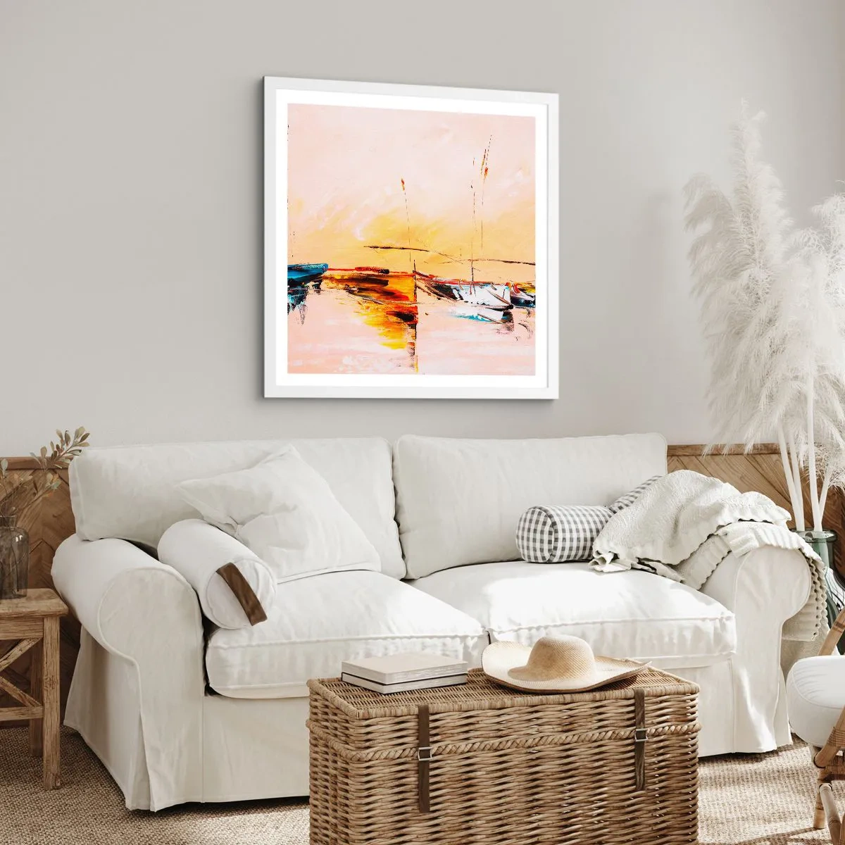 Poster in een witte lijst - Avond in de jachthaven - 40x40 cm
