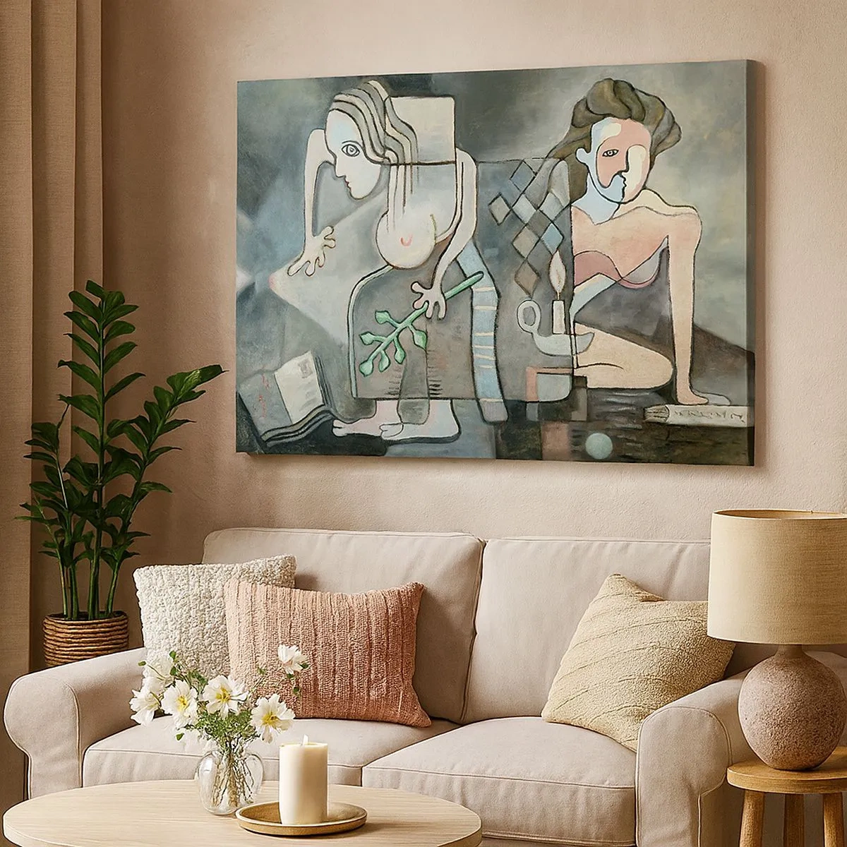 Schilderen op canvas - Abstracte figuren in een symbolische compositie met een diepe betekenis - 70x50cm - Mozaïek van geest en materie - Moderne wanddecoratie voor woonkamer en slaapkamer ARTTOR