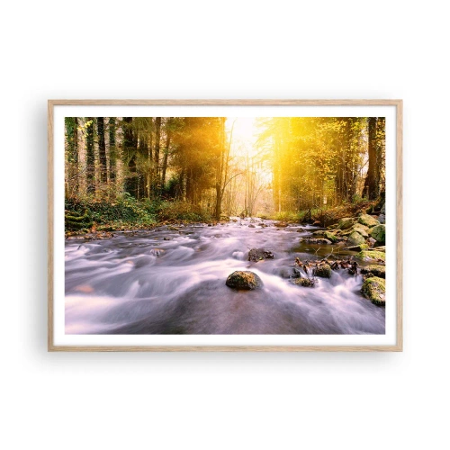 Een poster in een licht eiken lijst - Malachiet in een zilveren en gouden lijst - 100x70 cm