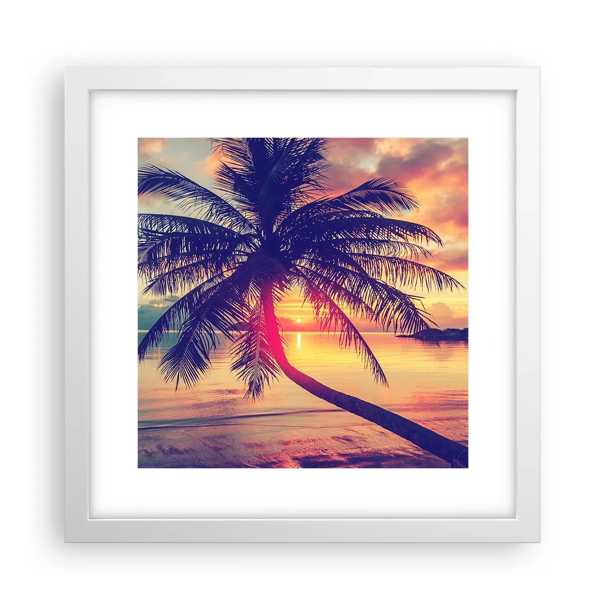 Poster in een witte lijst - Avond onder de palmbomen - 30x30 cm