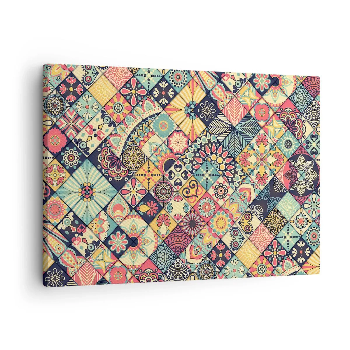 Schilderen op canvas - Kleurrijke geometrische patronen geïnspireerd op de Marokkaanse stijl - 70x50cm - Marokkaanse sfeer - Moderne wanddecoratie voor woonkamer en slaapkamer ARTTOR
