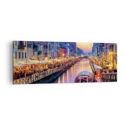 Schilderen op canvas - Een avond vol licht en plezier - 140x50 cm