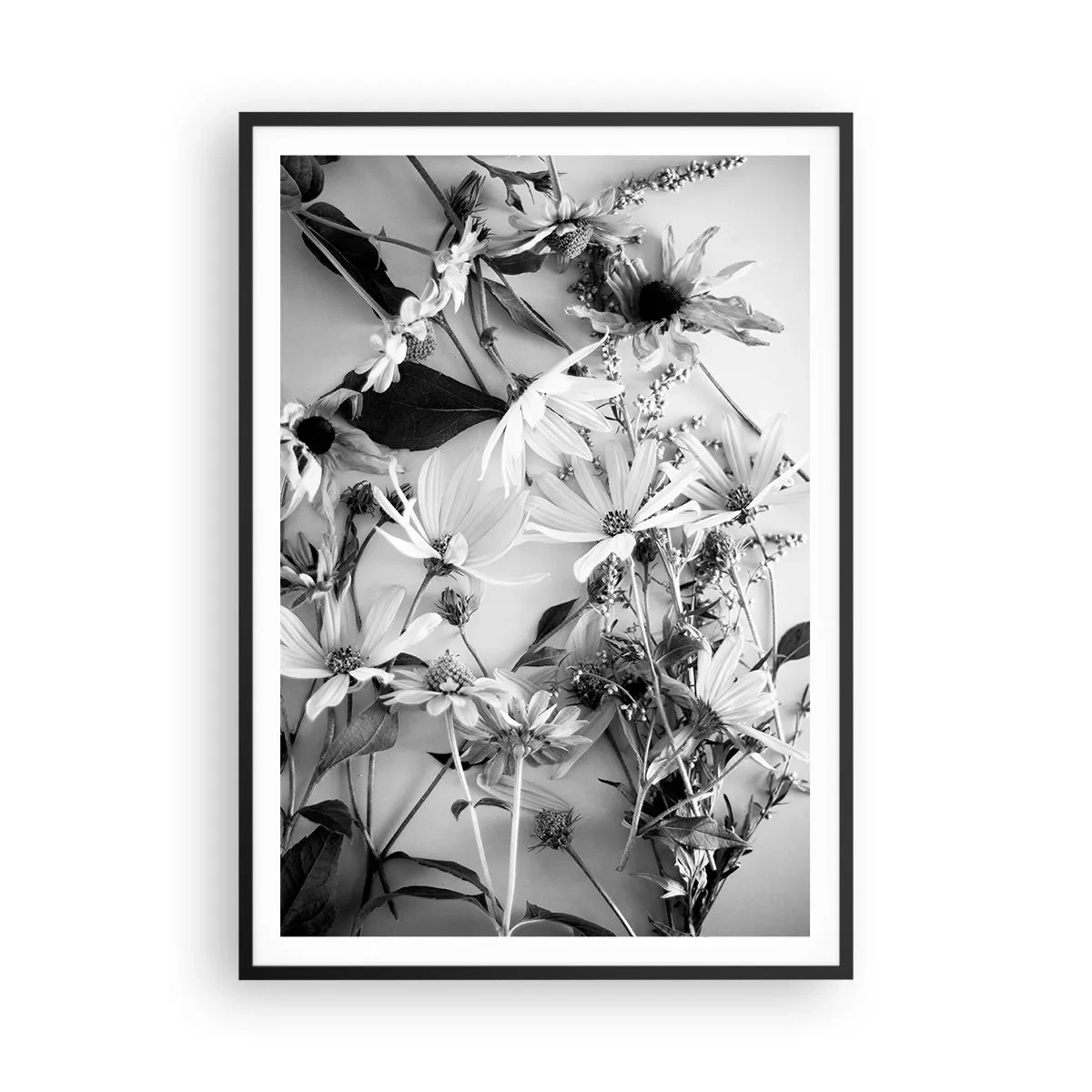 Poster in een zwarte lijst - Niet-boeket bloemen - 70x100 cm