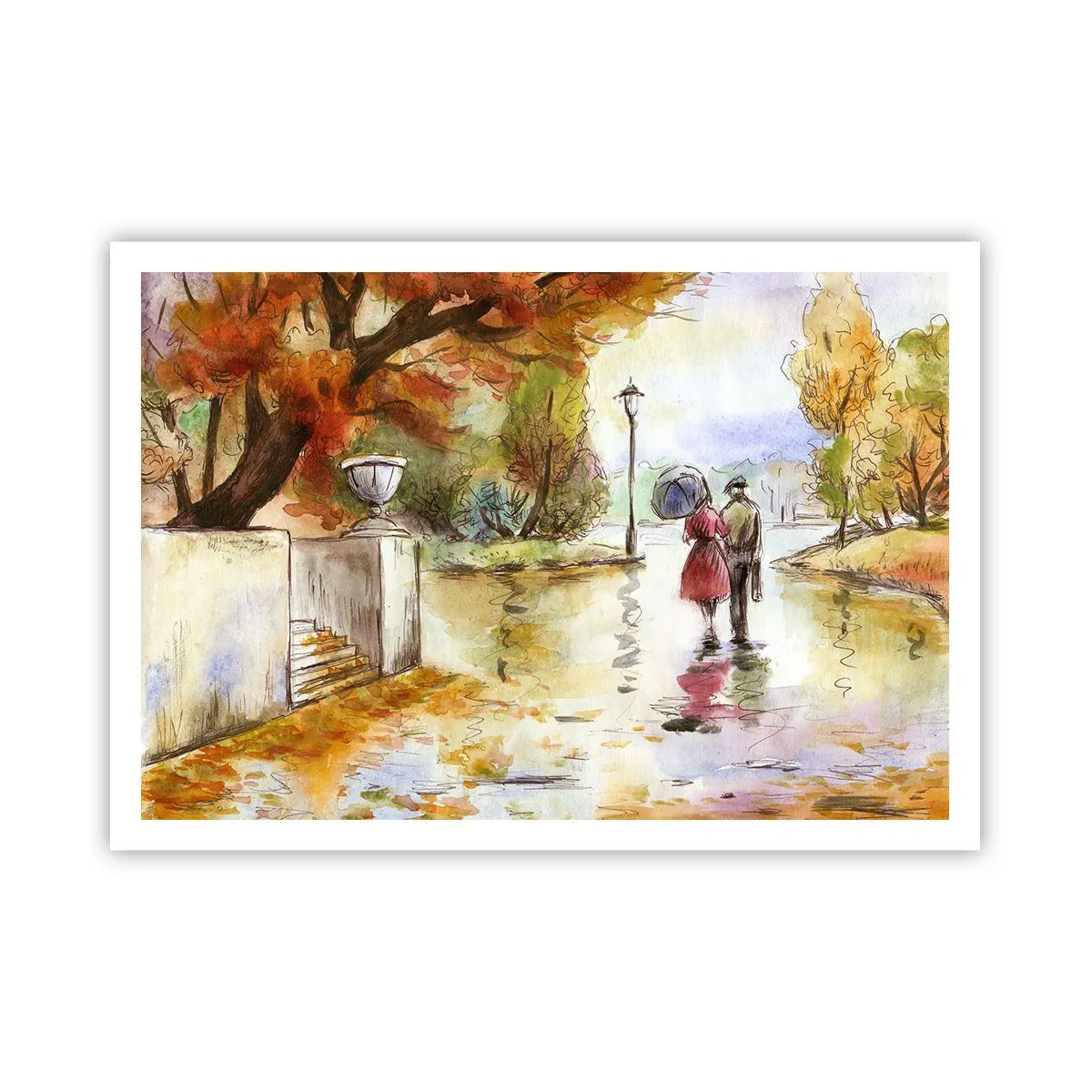 Poster - Romantische herfst in het park - 100x70 cm