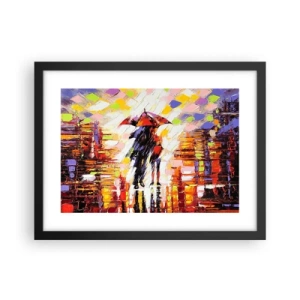 Poster in een zwarte lijst - Samen door de nacht en regen - 40x30 cm
