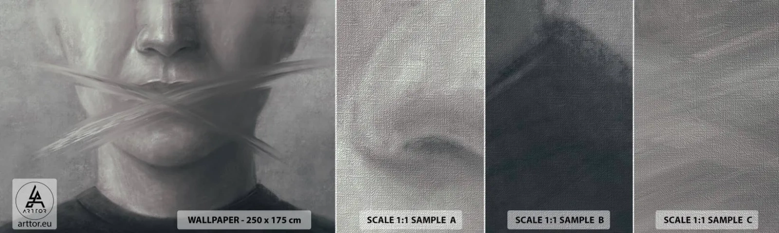 Fotobehang Monster Premium Canvas - Zonder een woord - Abstractie, Grafisch, Gezicht - 100x30 cm