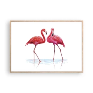 Een poster in een licht eiken lijst - Roze randez-vous - 100x70 cm
