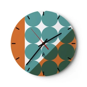 Wandklok - Klok - Geometrische cirkels in tinten groen en oranje - 30x30cm - Omhoog en diagonaal - Moderne wanddecoratie voor woonkamer, keuken en slaapkamer ARTTOR