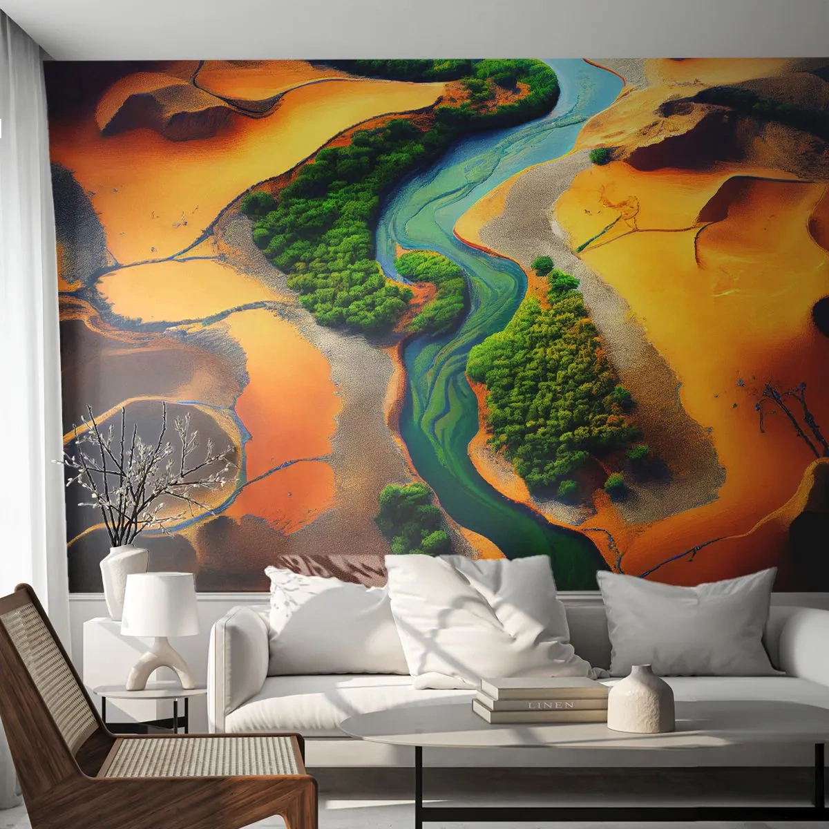 Fotobehang Premium Canvas - Levengevende rivier - Landschap, Natuur, Rivier - 450x315 cm