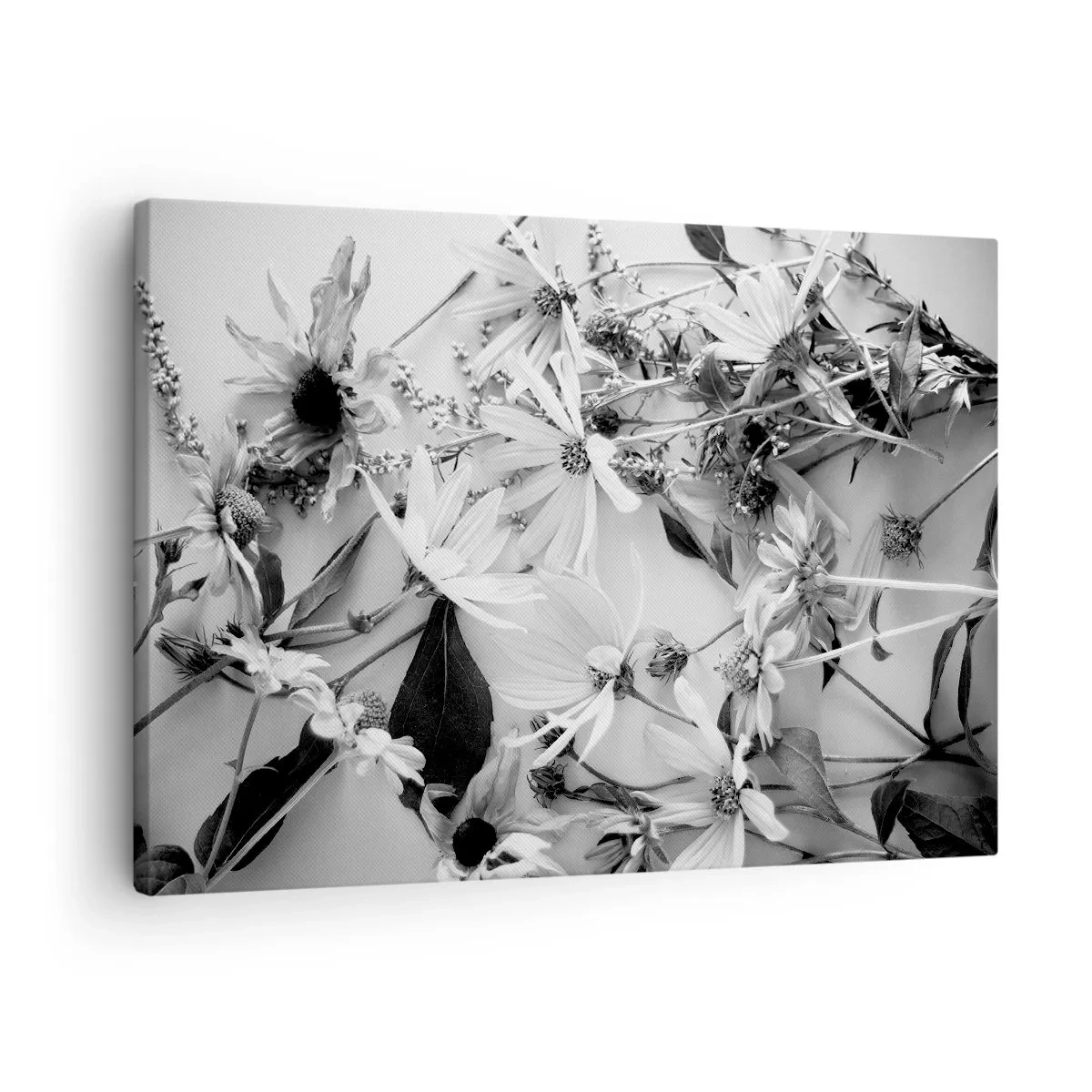 Schilderen op canvas - Zwart-witte bloemstukken in een subtiele artistieke stijl - 70x50cm - Niet-boeket bloemen - Moderne wanddecoratie voor woonkamer en slaapkamer ARTTOR