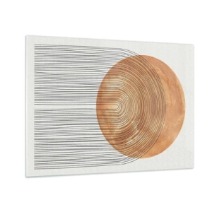 Schilderen op glas - Geometrische vorm met concentrische lijnen en een gouden cirkel - 70x50cm - Zonnige compositie - Moderne wanddecoratie voor woonkamer en slaapkamer ARTTOR