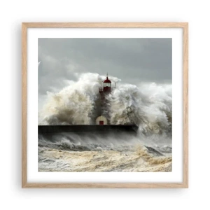 Een poster in een licht eiken lijst - De woede van de oceaan - 50x50 cm
