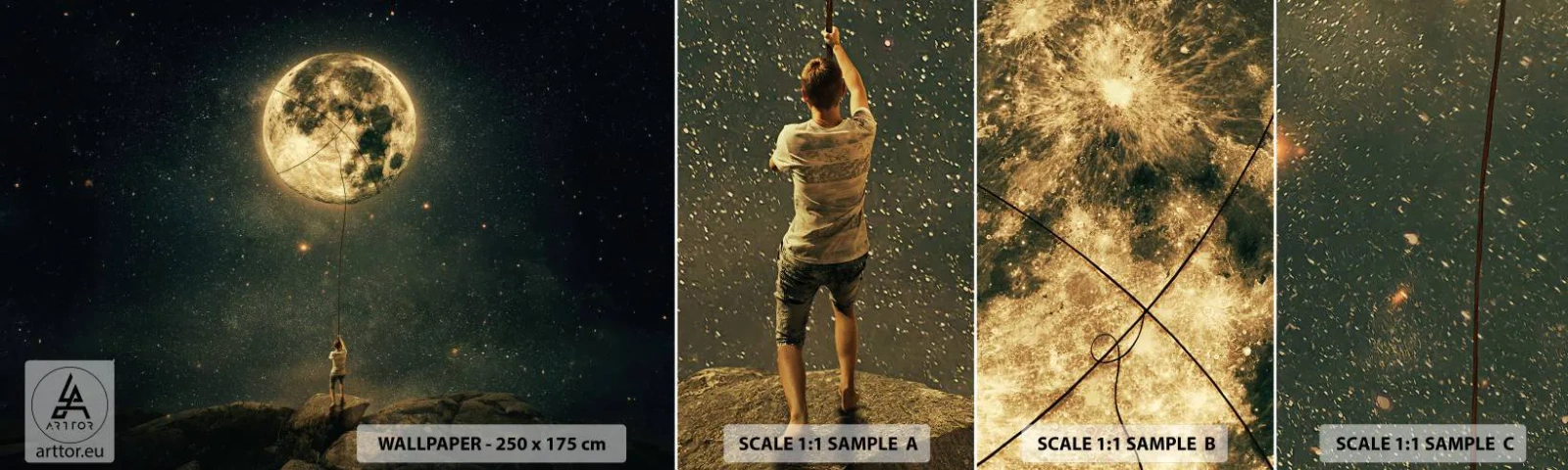 Fotobehang Monster Zelfklevend Deluxe Sticker - Iemand die de maan heeft gestolen - Maan, Sterren, Verbeelding - 100x30 cm