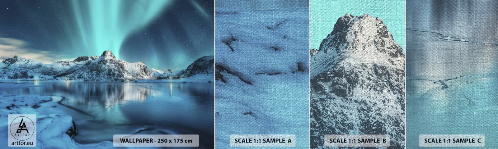 Fotobehang Monster Premium Canvas - lichtnacht - Noorderlicht, Noorwegen, Landschap - 100x30 cm