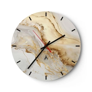 Wandklok - Klok - Gouden abstracte spetters op een beige en witte achtergrond - 30x30cm - Abstractie: schoonheid en goedheid - Moderne wanddecoratie voor woonkamer, keuken en slaapkamer ARTTOR