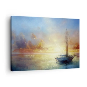 Schilderen op canvas - Een jacht op een kalme zee bij zonsondergang - 70x50cm - In een gouden baai - Moderne wanddecoratie voor woonkamer en slaapkamer ARTTOR