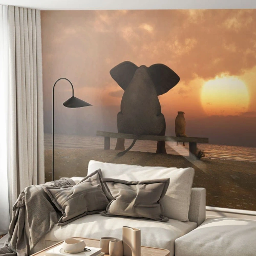 Fotobehang Premium Sand - Het is goed om samen stil te zijn - Abstractie, Dieren, Vriendschap - 450x315 cm