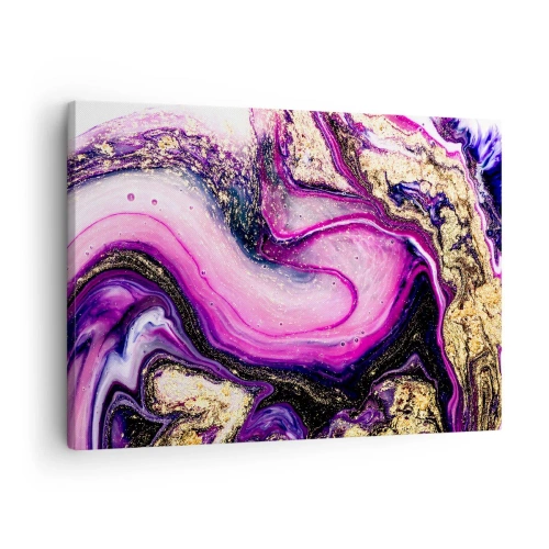 Schilderen op canvas - Abstracte golven in tinten paars en goud - 70x50cm - Een momentje achter de schermen - Moderne wanddecoratie voor woonkamer en slaapkamer ARTTOR