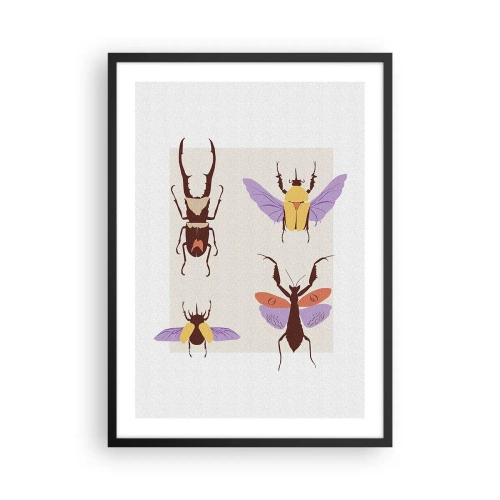 Poster in een zwarte lijst - Kleurrijke kevers op een lichte achtergrond - 50x70cm - Insectenwereld - Moderne wanddecoratie voor woonkamer en slaapkamer ARTTOR