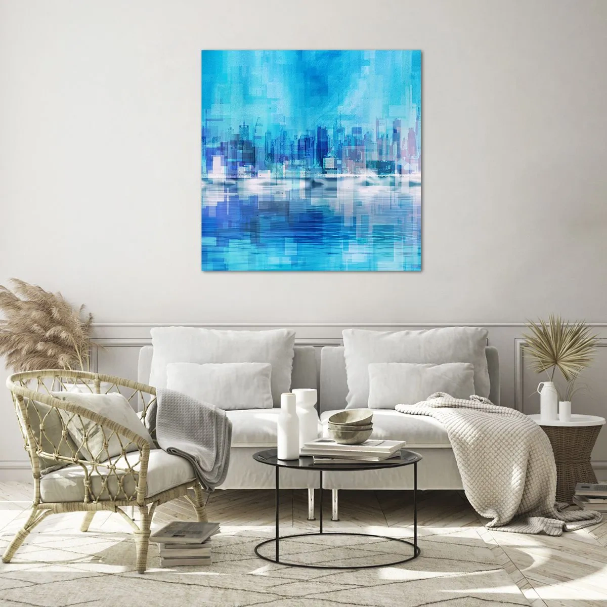 Schilderen op glas - Verdronken in het blauw - 30x30 cm